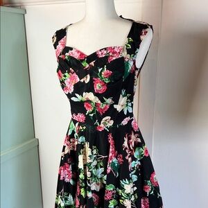 UV MISS LULO Black Floral Pinup Style Summer Dress front swing dress